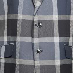 Pre Owned بذلة إيترو قطن وصوف كاروهات أزرق بصف أزرار مقاس كبير جدًا جدًا جدًا - إكس إكس إكس لارج