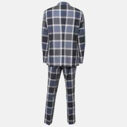 Pre Owned بذلة إيترو قطن وصوف كاروهات أزرق بصف أزرار مقاس كبير جدًا جدًا جدًا - إكس إكس إكس لارج