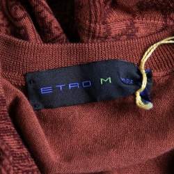 Pre Owned Etro Terracota Paisley Printed Knit V-Neck Sweater M