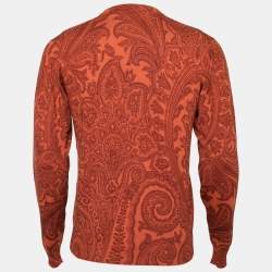 Pre Owned Etro Terracota Paisley Printed Knit V-Neck Sweater M