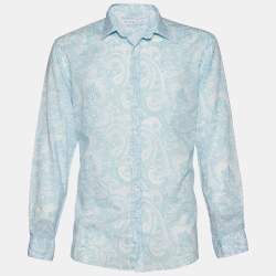 Pre Owned Etro Blue Paisley Print Cotton Button Front Shirt XL