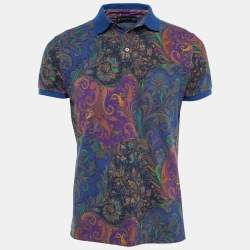 Pre Owned Etro Blue Paisley Printed Cotton Polo T-Shirt M