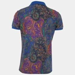 Pre Owned Etro Blue Paisley Printed Cotton Polo T-Shirt M