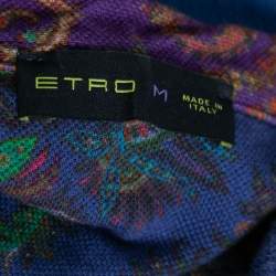 Pre Owned Etro Blue Paisley Printed Cotton Polo T-Shirt M