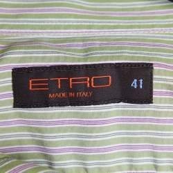 Etro Green Striped Cotton Button Front Shirt L
