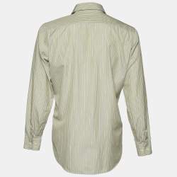 Etro Green Striped Cotton Button Front Shirt L