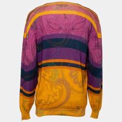 Pre Owned Etro Multicolor Paisley Printed Cotton V-Neck Sweater 2XL