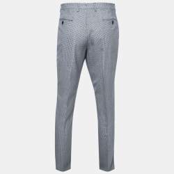 Pre Owned Etro Navy Blue Patterned Wool Panama Slim Trousers 2XL