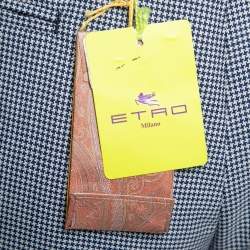 Pre Owned Etro Navy Blue Patterned Wool Panama Slim Trousers 2XL