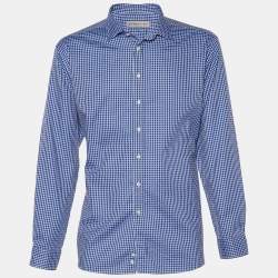 مملوكة مسبقًا Etro Blue Square Pattern Cotton Button Front Shirt 2XL