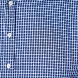 مملوكة مسبقًا Etro Blue Square Pattern Cotton Button Front Shirt 2XL