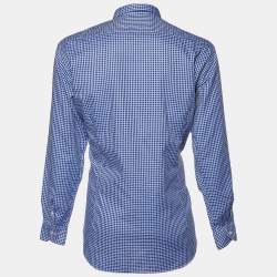 مملوكة مسبقًا Etro Blue Square Pattern Cotton Button Front Shirt 2XL