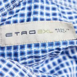 مملوكة مسبقًا Etro Blue Square Pattern Cotton Button Front Shirt 2XL