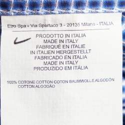 مملوكة مسبقًا Etro Blue Square Pattern Cotton Button Front Shirt 2XL