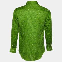 Pre Owned Etro Green Leaves Printed Cotton Button Front Shirt M