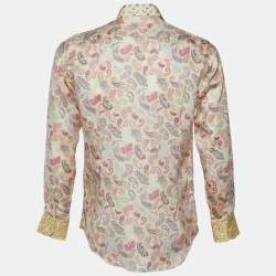 Pre Owned Etro Cream Paisley Printed Cotton Button Front Shirt M