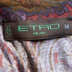 Pre Owned Etro Burgundy Paisley Printed Cotton Pique Polo T-Shirt M