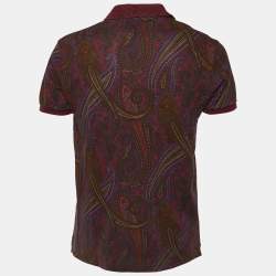 Pre Owned Etro Burgundy Paisley Printed Cotton Pique Polo T-Shirt M