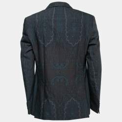 Pre Owned Etro Navy Blue Paisley Printed Wool Single Breasted Blazer L