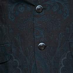 Pre Owned Etro Navy Blue Paisley Printed Wool Single Breasted Blazer L