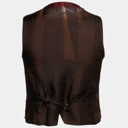 Pre Owned Etro Brown Checked Wool Button Front Waistcoat M
