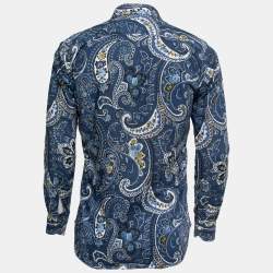 Etro Blue Floral Paisley Printed Cotton Button Front Shirt M