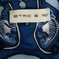 Pre Owned Etro Blue Printed Cotton Crewneck T-Shirt S