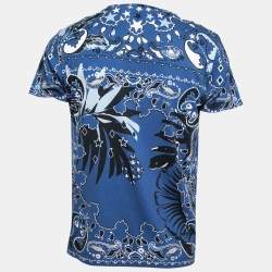 Pre Owned Etro Blue Printed Cotton Crewneck T-Shirt S