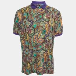 Etro Purple Paisley Printed Cotton Polo T-Shirt XL