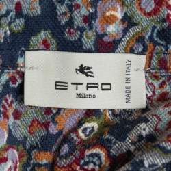 Pre Owned Etro Navy Blue Paisley Printed Cotton Polo T-Shirt XL