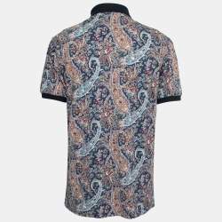 Pre Owned Etro Navy Blue Paisley Printed Cotton Polo T-Shirt XL