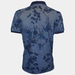 Pre Owned Etro Navy Blue Floral  Printed Cotton Pique Polo T-Shirt 3XL