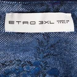 Pre Owned Etro Navy Blue Floral  Printed Cotton Pique Polo T-Shirt 3XL