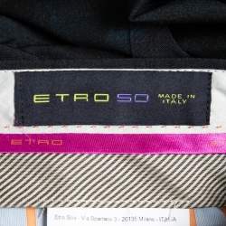 Pre Owned Etro Navy Blue Paisley Patterned Wool Tailored Pants L