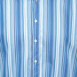 Pre Owned Etro Blue Striped Cotton Contrast Collar & Cuff Full Sleeve Shirt L