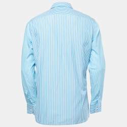 Pre Owned Etro Blue Multicolor Striped Cotton Button Front Shirt L