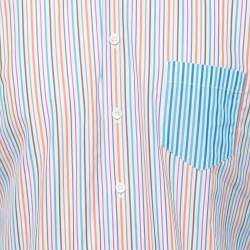 Pre Owned Etro Blue Multicolor Striped Cotton Button Front Shirt L