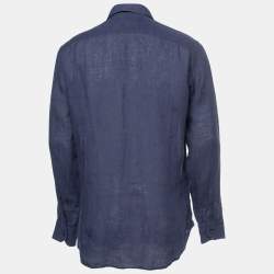 مملوكة مسبقًا Etro Navy Blue Linen Full Sleeve Shirt XL