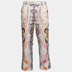Pre Owned Etro Multicolor Printed Linen Straight Fit Trousers XXL