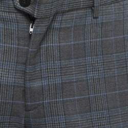 Pre Owned Etro Grey/Blue Plaid Wool Tailored Pants L