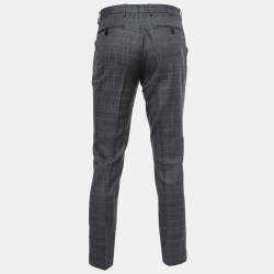 Pre Owned Etro Grey/Blue Plaid Wool Tailored Pants L