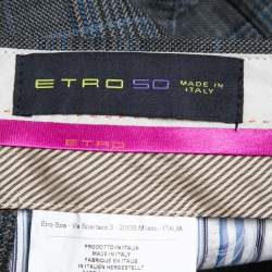 Pre Owned Etro Grey/Blue Plaid Wool Tailored Pants L