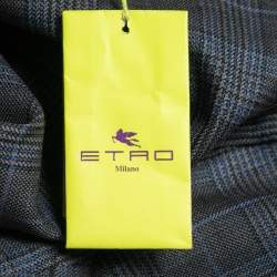 Pre Owned Etro Grey/Blue Plaid Wool Tailored Pants L