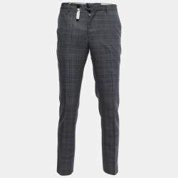 Pre Owned Etro Grey/Blue Plaid Wool Tailored Pants L