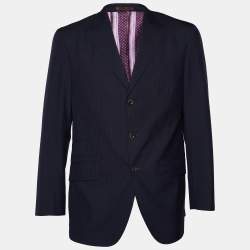 مملوكة مسبقًا Etro Navy Blue Pinstriped Wool Suit XL