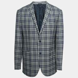 Pre Owned Etro Blue/Green Plaid Wool Single Breasted Superleggera Blazer XXL
