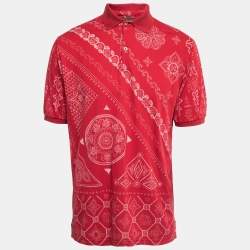Pre Owned Etro Red Printed Cotton Half Sleeve Polo T- Shirt XL