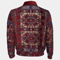 Etro Maroon Red Wool & Modal Tribal Pattern Bomber Jacket M