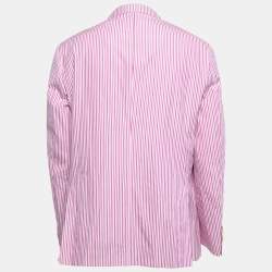 Pre Owned Etro Pink/White Striped Cotton Single Breasted Blazer XXXL