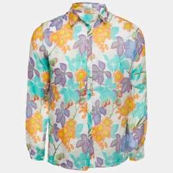 Pre Owned Etro Multicolor Printed Ramie Button Front Full Sleeve Shirt S